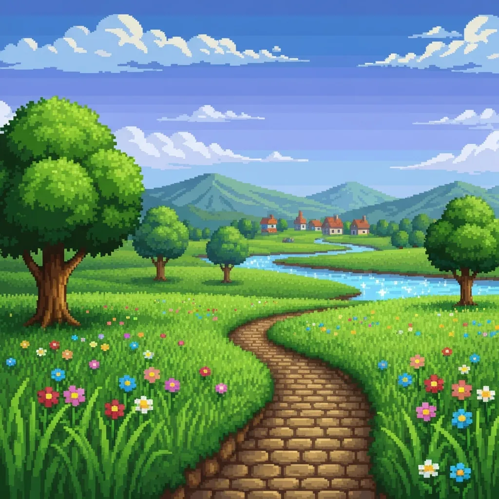 Pixel art landscape scene