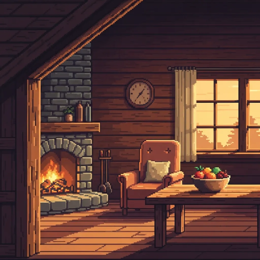 Pixel art interior scene
